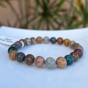 New Natural Ocean Jasper Gemstone Stone Bracelet - 8mm Beads